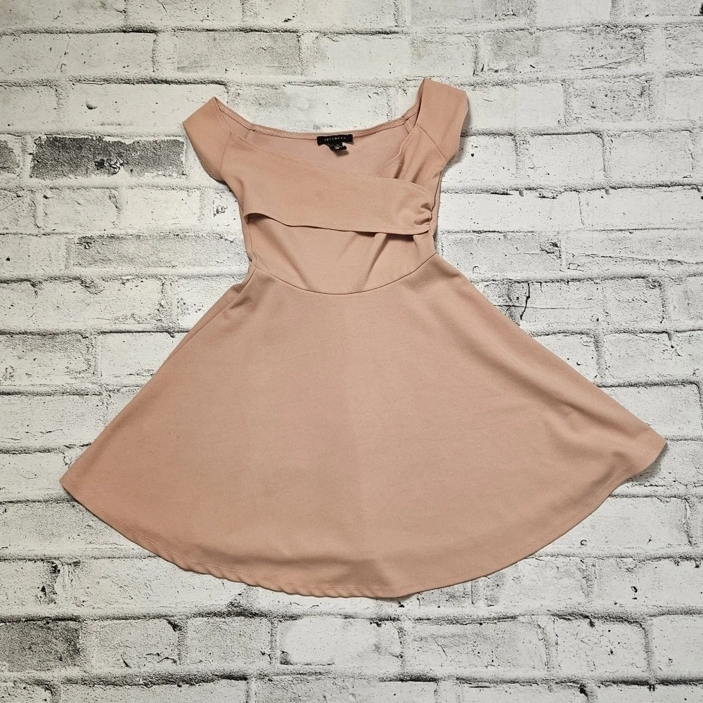 Dusty Rose Fit Flare Mini Dress Womens XS Pink Skater Dress - Picture 4 of 8